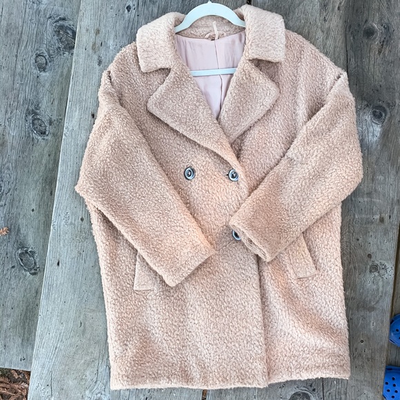 Free People mauve blush pink oversized button down teddy sherpa jacket overcoat - Picture 11 of 16